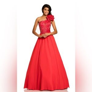 Elegant Red One- Shoulder Johnathan Kayne Gown